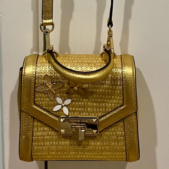 Michael Kors Mini Gold Crossbody Bag with Floral Appliqué - Picture 4 of 5